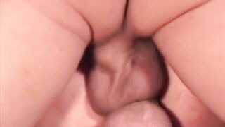 Busty blonde moans loudly from double penetration in her holes