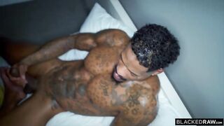 Experienced porn model fucks two healthy black guys and moans from anal